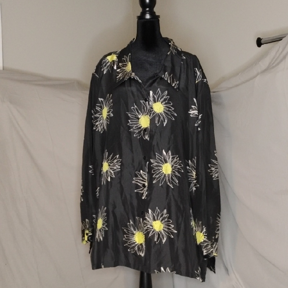 Avenue Black and Cream Silk Shirt